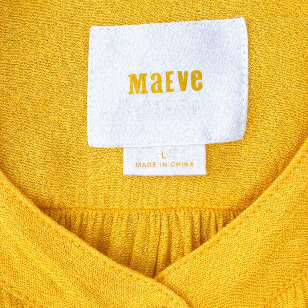 Maeve Anthropologie Mustard Yellow Blouse Women's L Long Sleeve Crinkle Top EUC - Picture 5 of 7